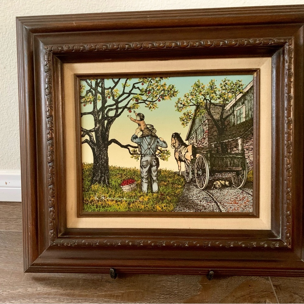 Vintage Frame Canvas Painting Apple Picking 15/17”